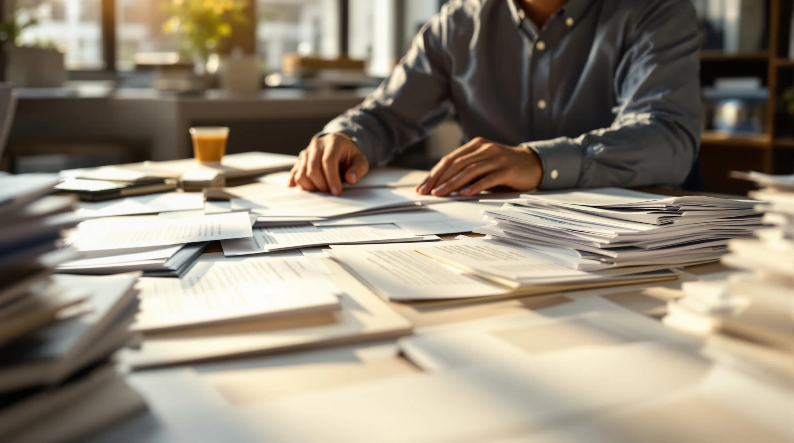 Content researcher analyzing AI-generated text samples alongside human-written documents at a desk covered in frequency analysis charts and dual monitors showing detection data